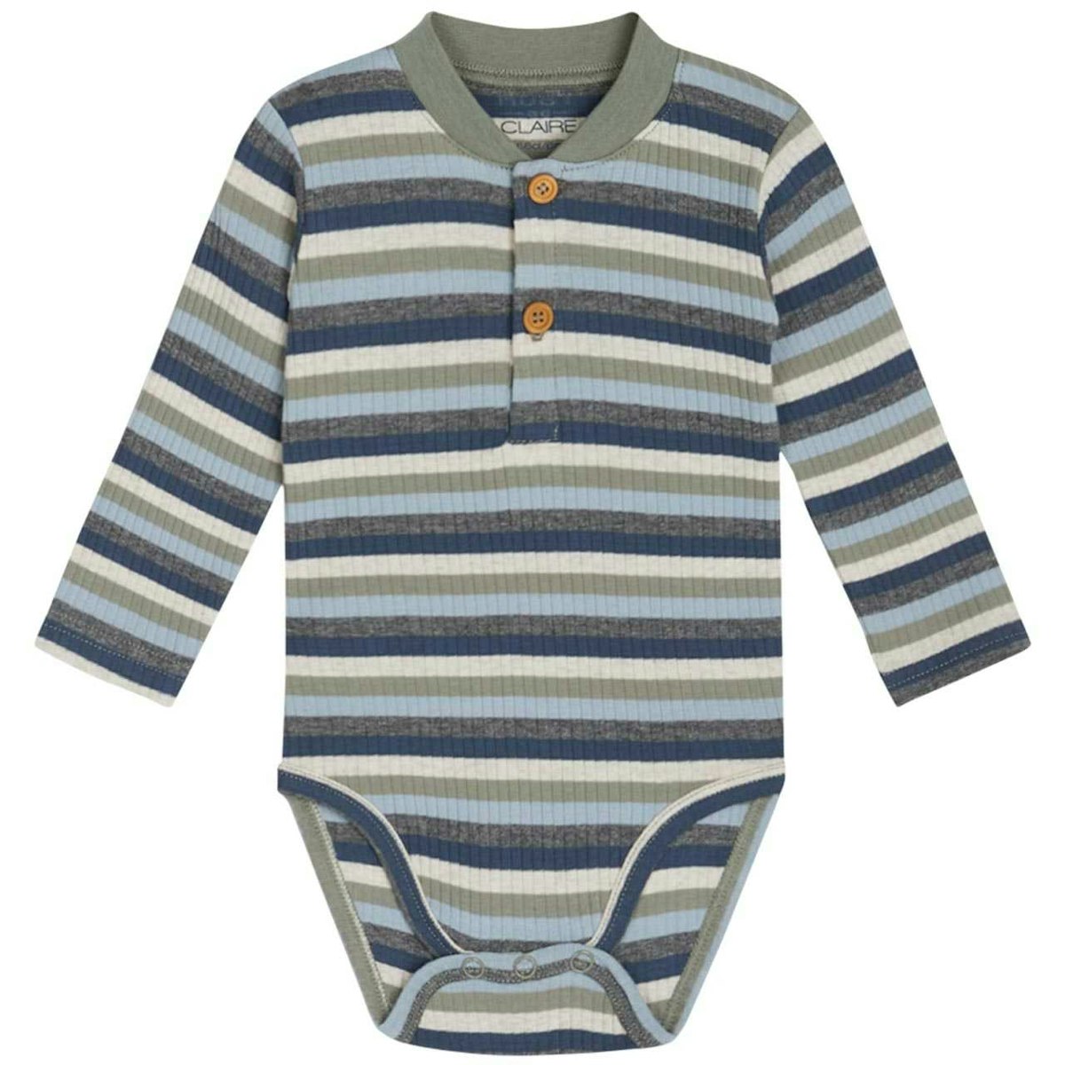 Dehnbares Body langarm Ripp grün-blau 68