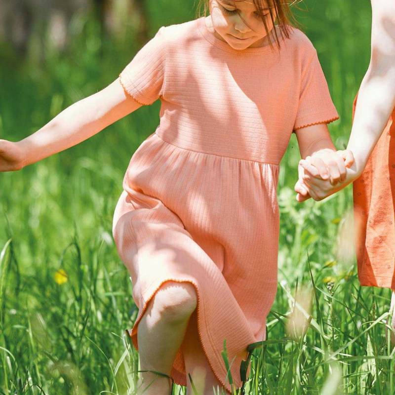 Dehnbares Kleid kurzarm Rippe apricot 74/80