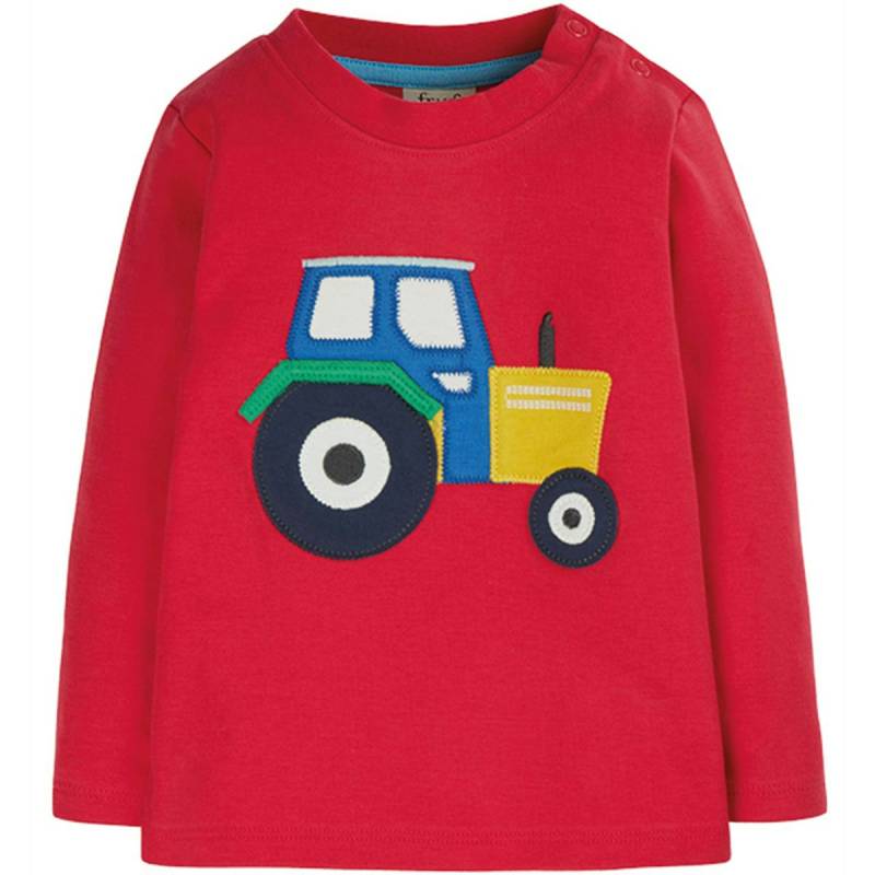 Dickeres Interlock Langarmshirt Traktor Aufnäher rot 74/80