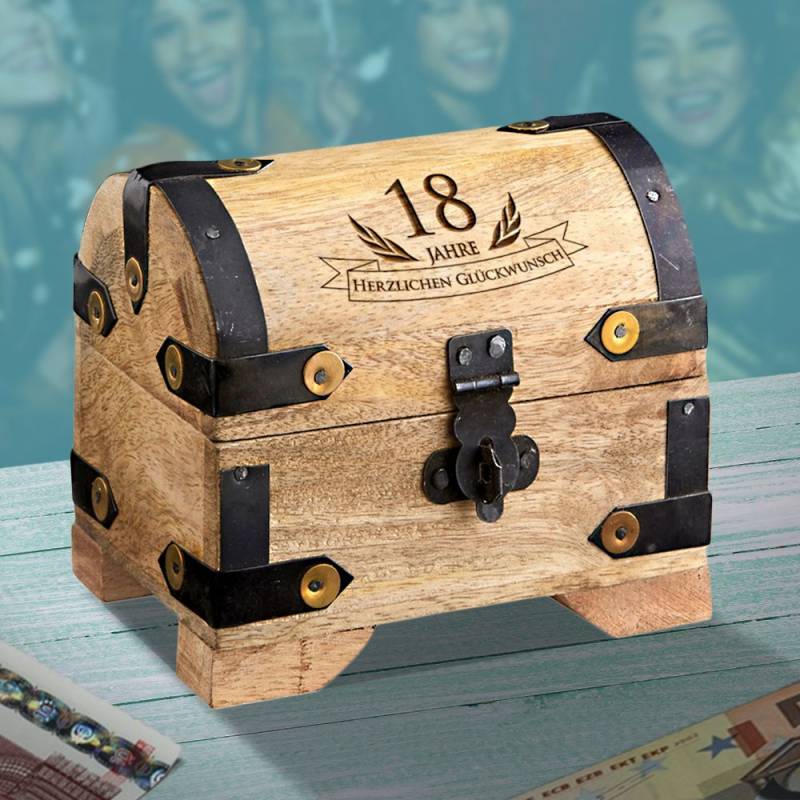 Mini Geld Schatztruhe zum 18. Geburtstag von Monsterzeug