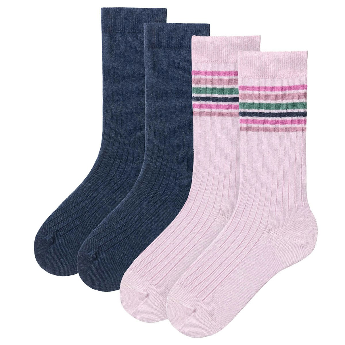 Doppelpack Socken Rippe blau-rosa 34/36
