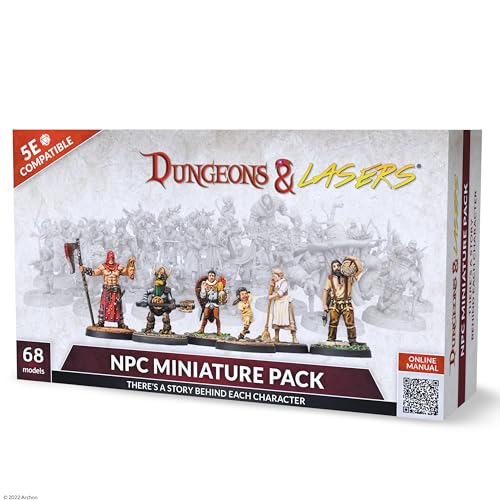 Dungeons & Lasers - 68 NPC Miniaturen: D&D, Heroquest, Pathfinder & mehr - 28-mm, 5E-kompatibel - Montage erforderlich - Ab 6 Jahren - Moderner Stil - Kunststoff - Tabletop-Spiel-Miniaturen Dungeons & Lasers - 68 NPC Miniaturen: D&D, Heroquest, Pathfinder & mehr - 28-mm, 5E-kompatibel - Montage erforderlich - Ab 6 Jahren - Moderner Stil - Kunststoff - Tabletop-Spiel-Miniaturen von Dungeons & Lasers