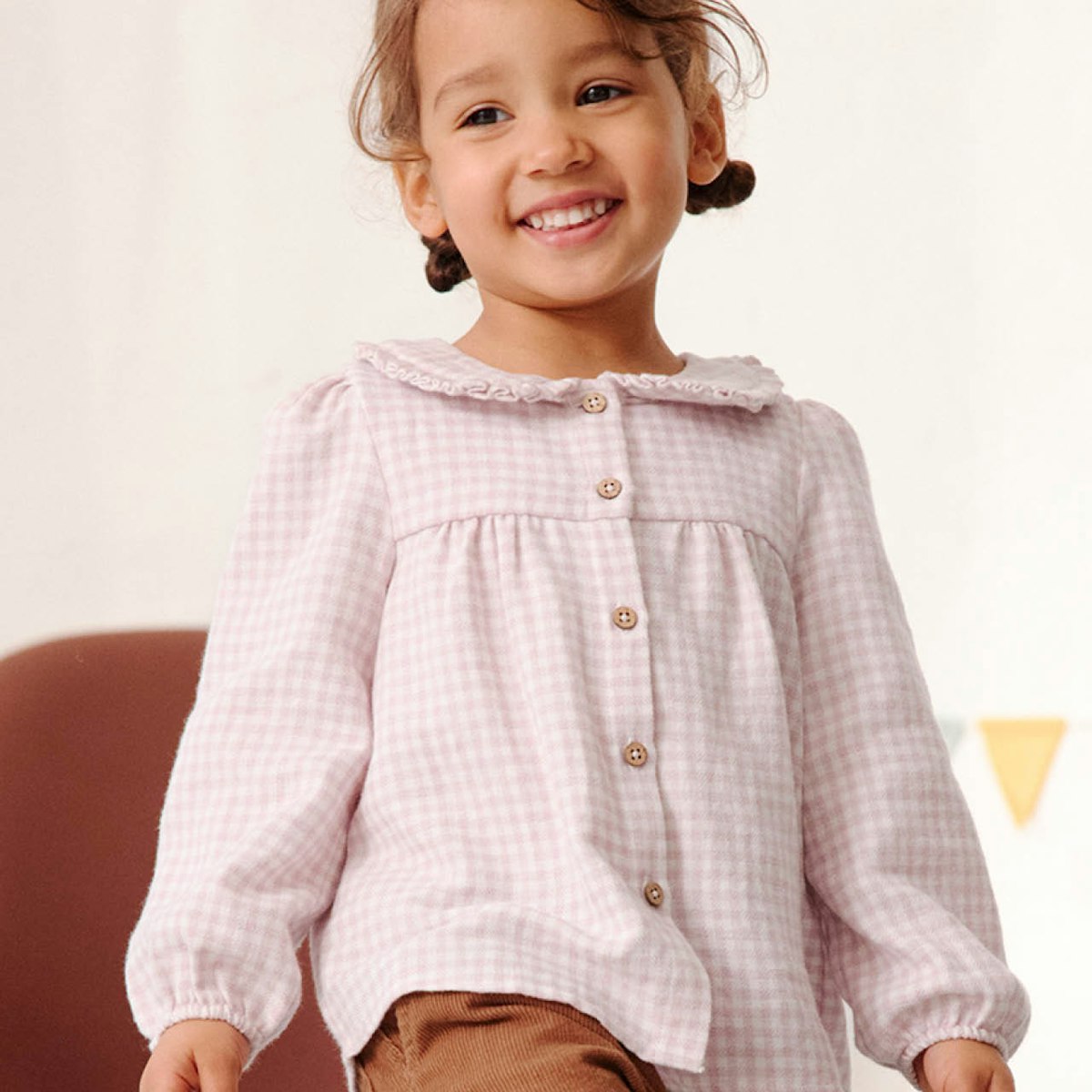 Edle Flanell Kragen-Bluse rosa kariert 98/104