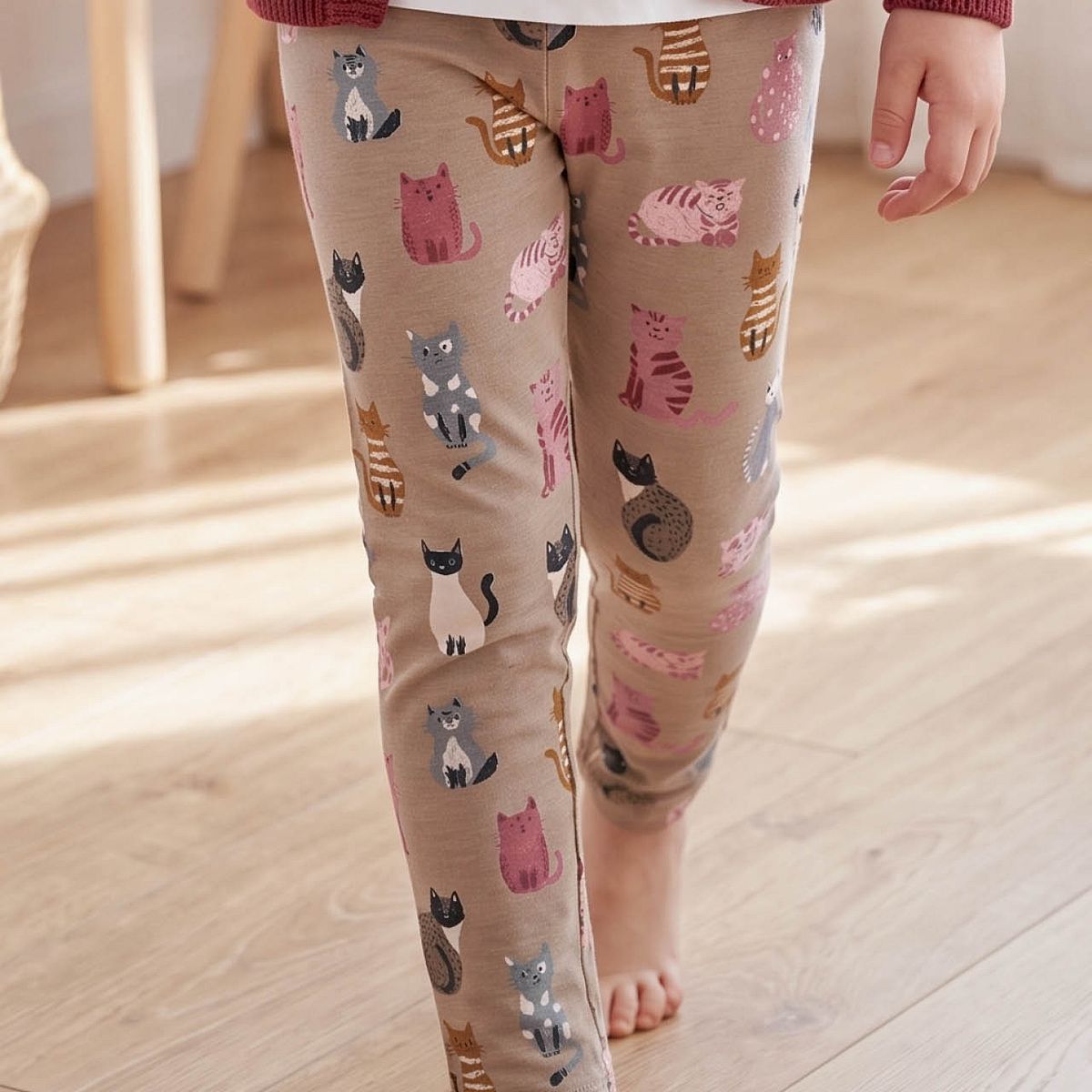 Edle Leggings Katzen beige 128