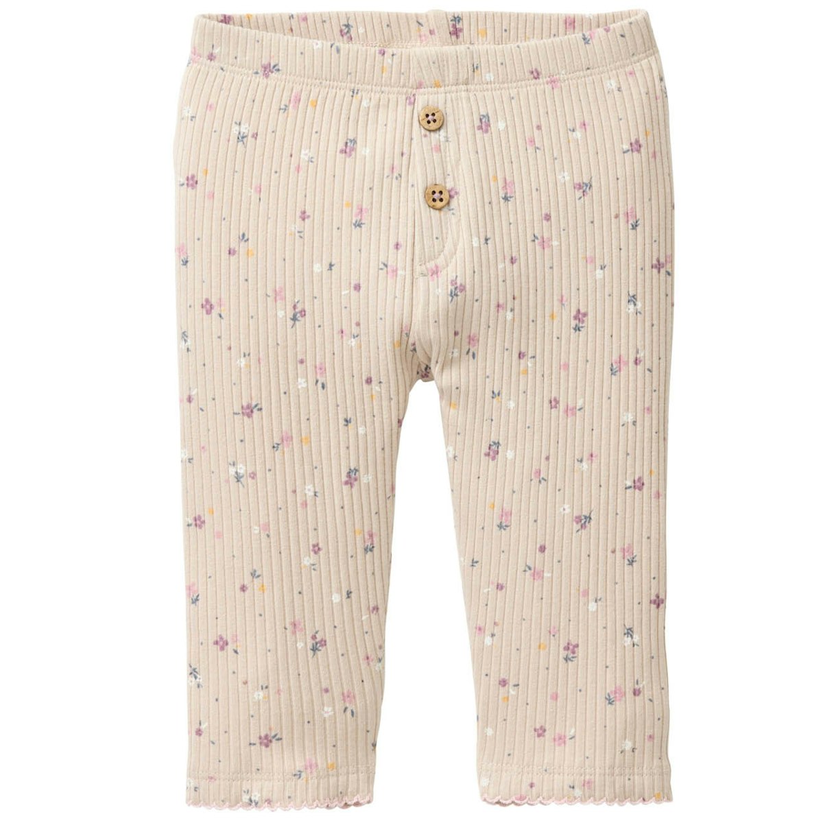 Edle Ripp Leggings beige Blümchen 74/80