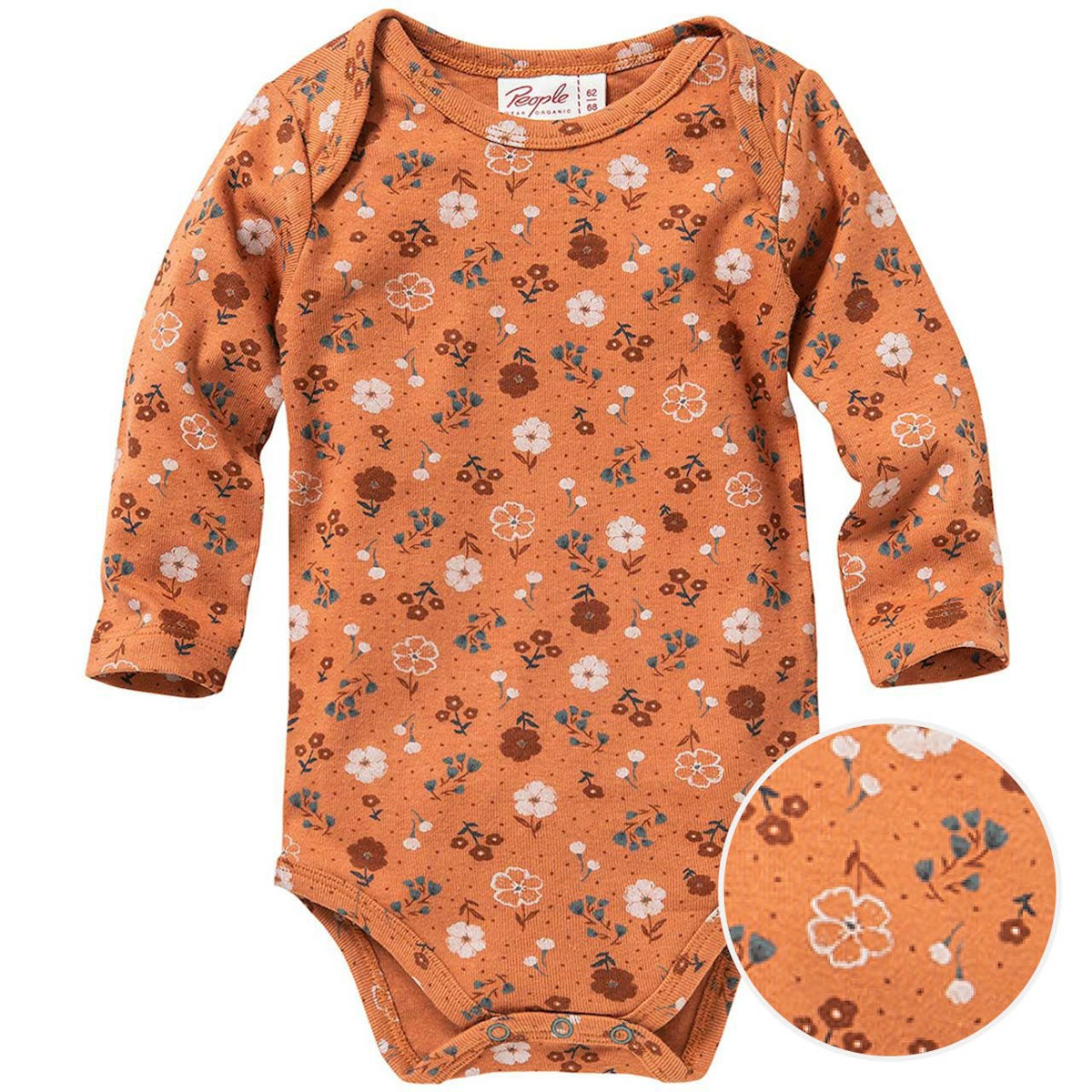 Edler Jersey Langarmbody Blümchen terrakotta 50/56