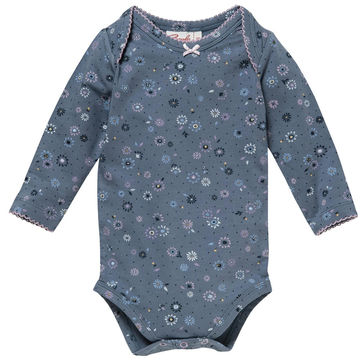 Edler Jersey Langarmbody Frühlingsblumen ozeanblau 62/68