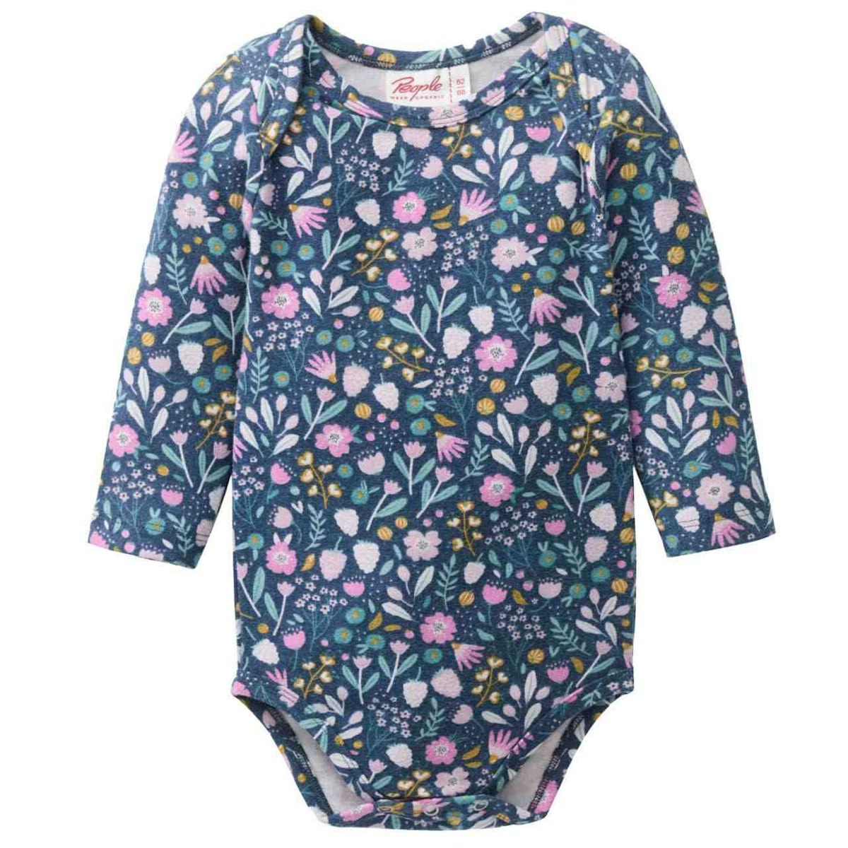 Edler Jersey Langarmbody Herbstblüten indigoblau 62/68