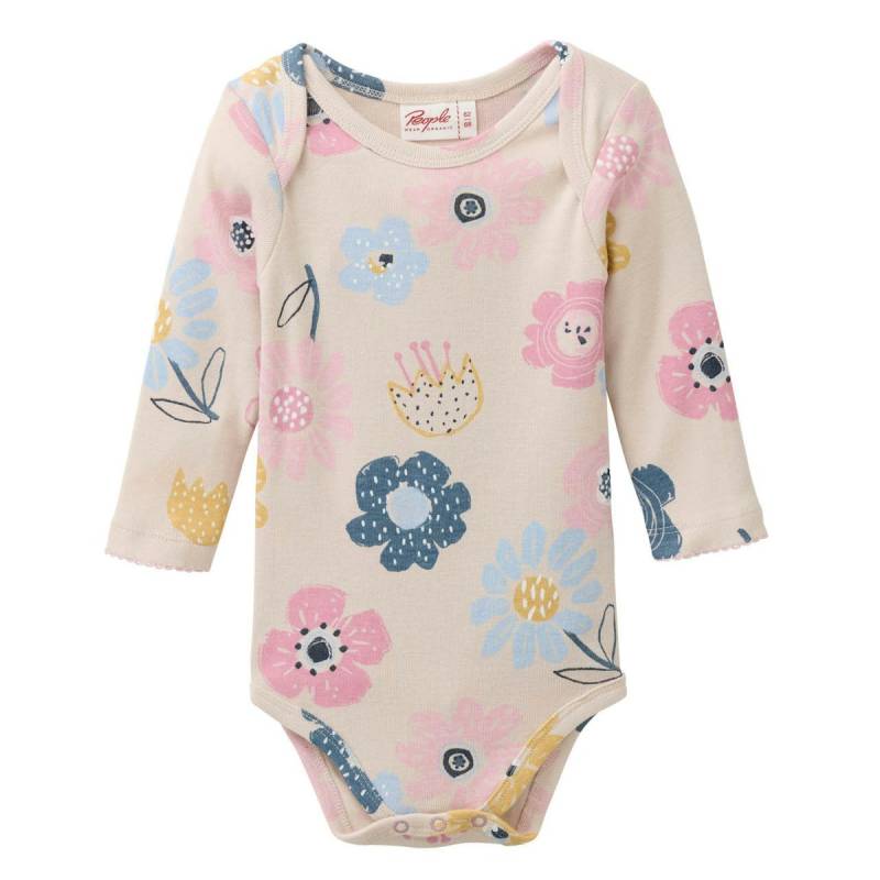 Edler Jersey Langarmbody große Blumen hellbeige 86/92
