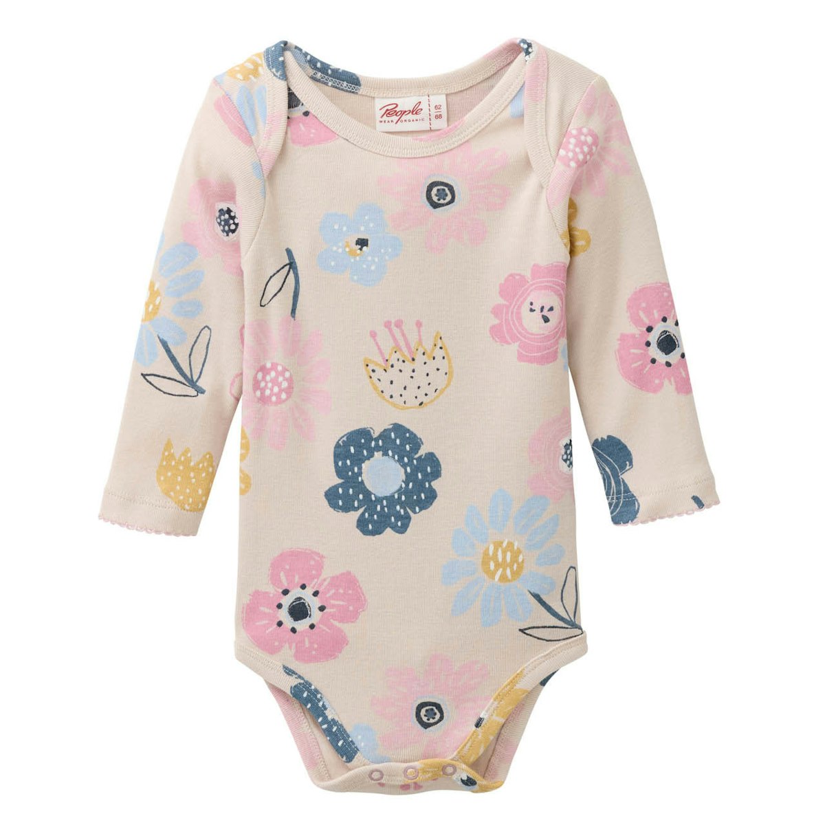 Edler Jersey Langarmbody große Blumen hellbeige 98/104