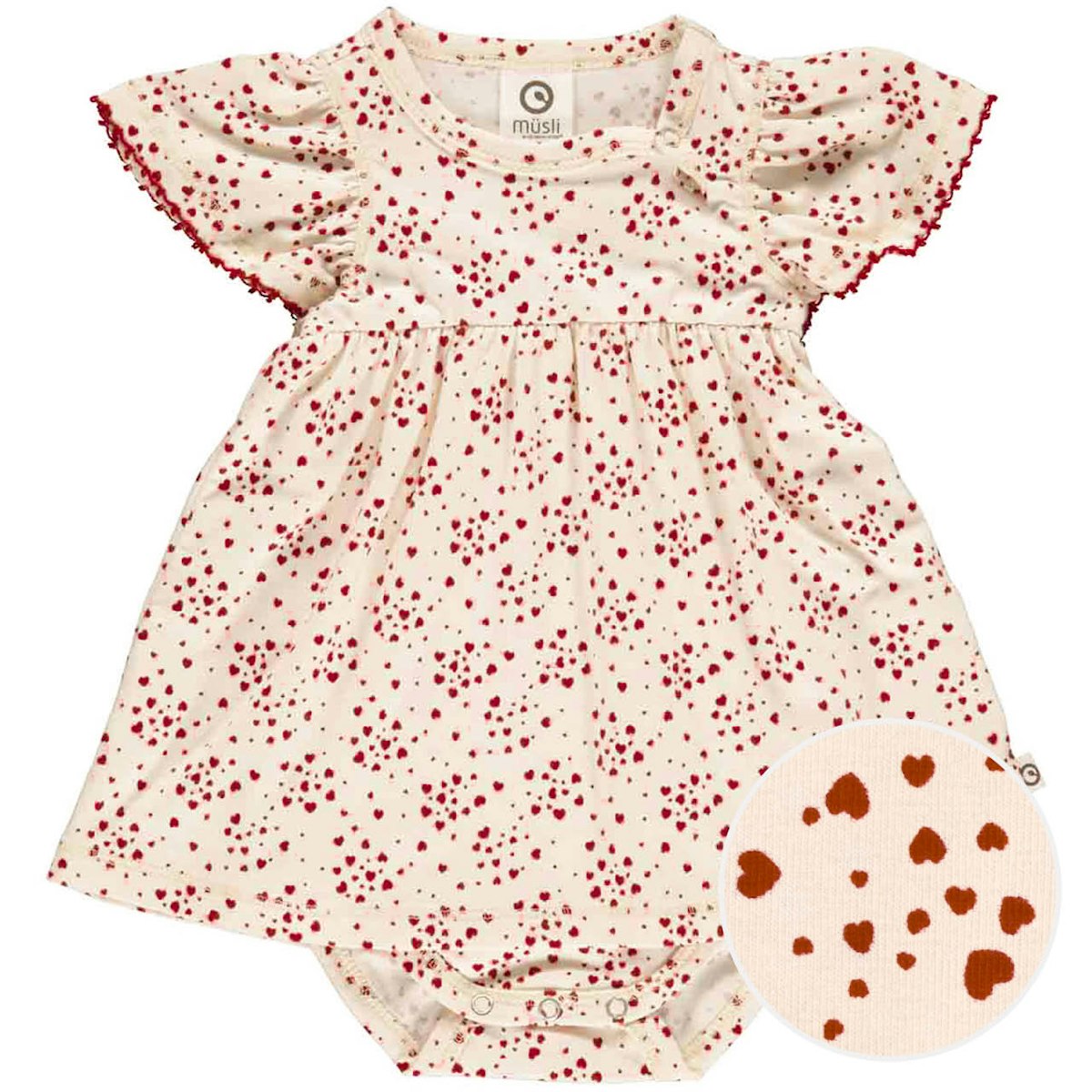 Edler Kleidchen Body Herzchen creme-rot 80