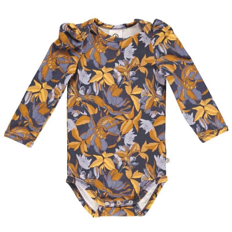 Edler Langarmbody Puffärmel floral dunkellila 56