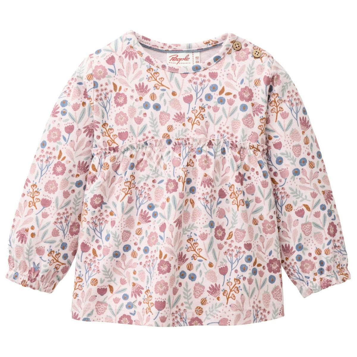 Edles Langarmshirt Herbstblüten rosa 62/68