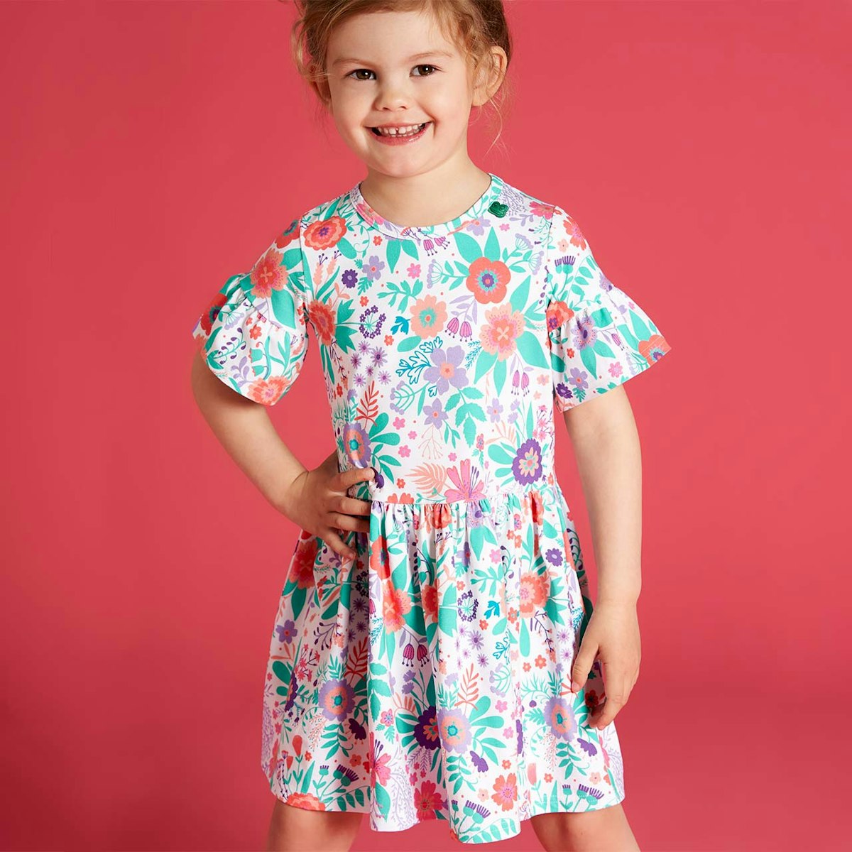 Edles Mädchenkleid Aloha-Muster Rüschen 80