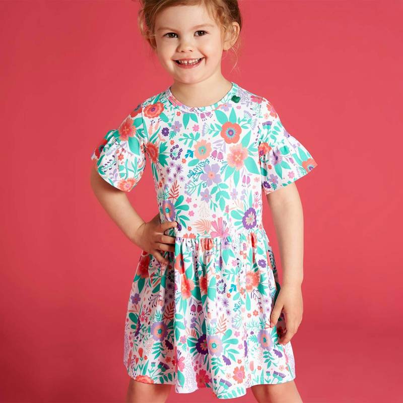 Edles Mädchenkleid Aloha-Muster Rüschen 80