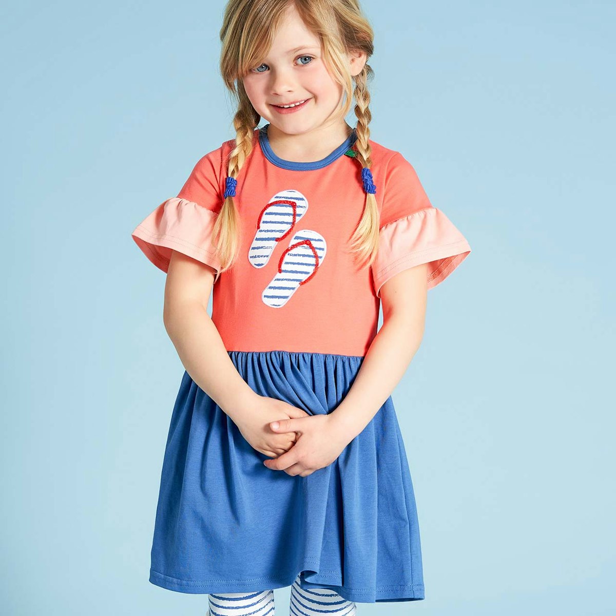 Edles Mädchenkleid Meeres-Look Rüschen 80