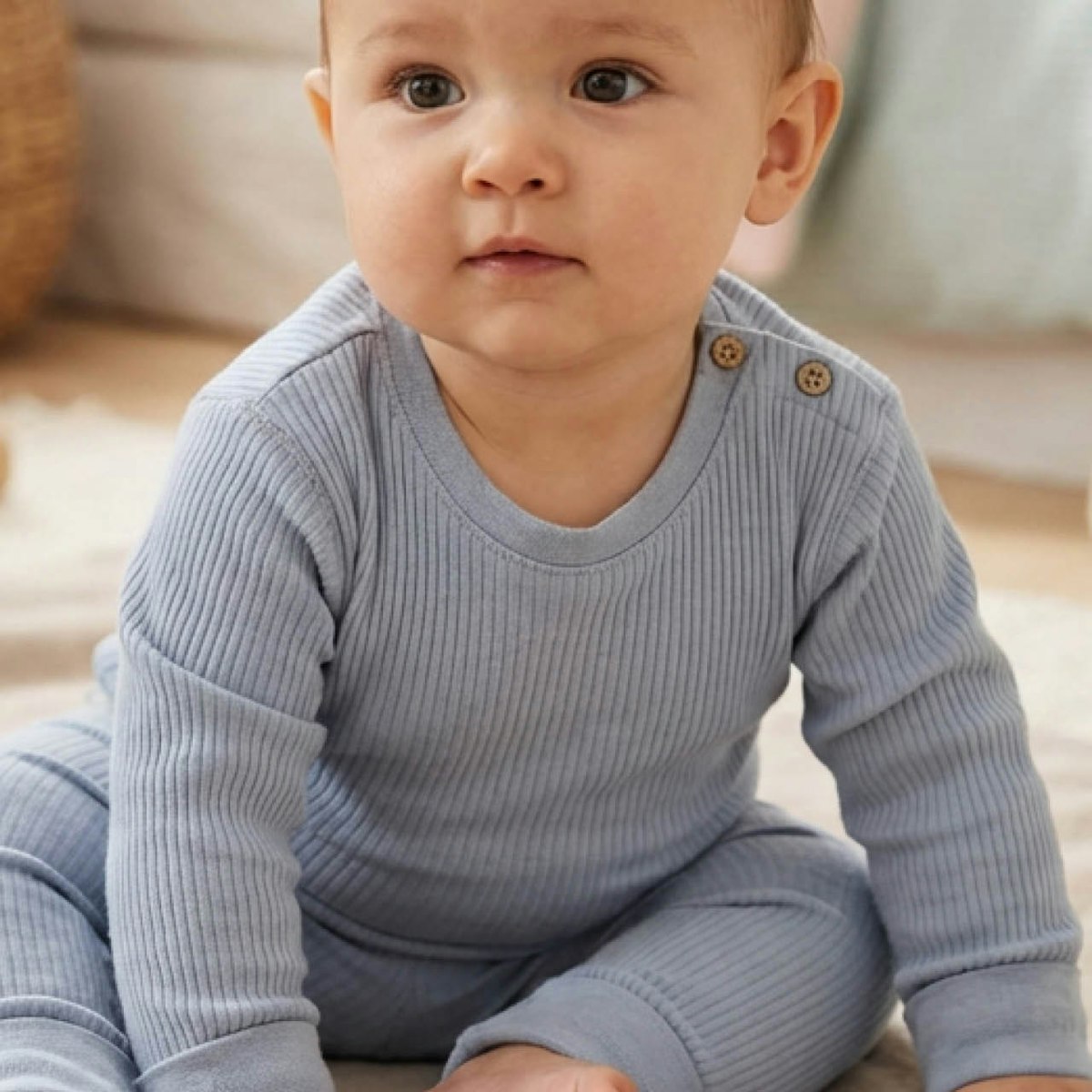 Edles Rippe Langarmshirt blau 62/68