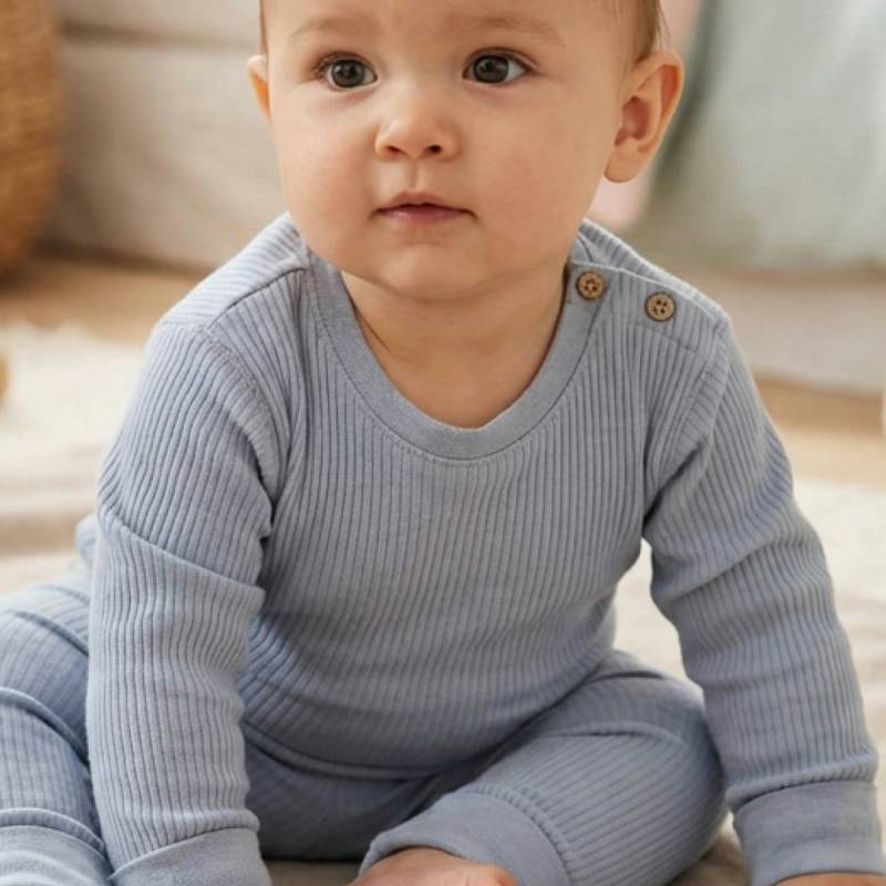 Edles Rippe Langarmshirt blau 62/68