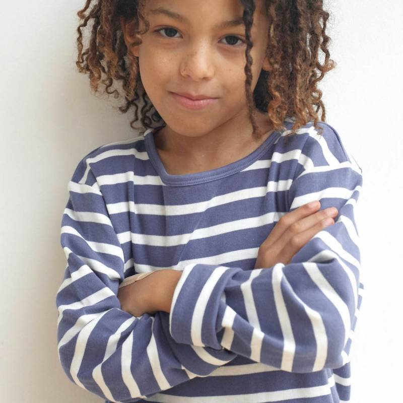 Edles Shirt langarm gestreift 100% Biobaumwolle samtblau 116