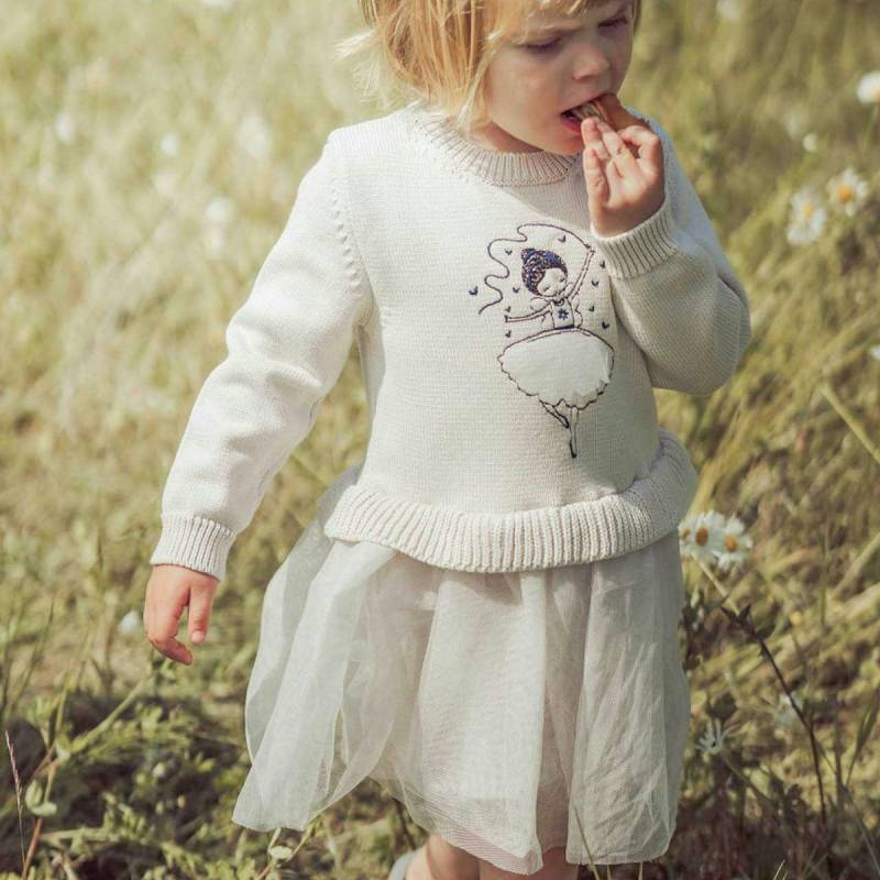 Edles Strickkleid mit Tüllrock beige 122
