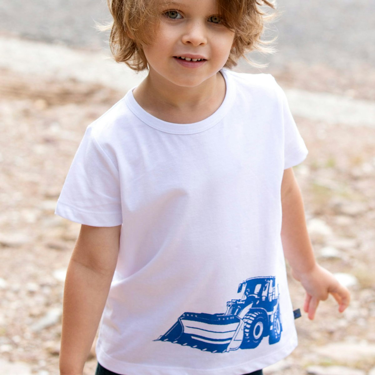 Edles T-Shirt Radlader-Druck weiß 128