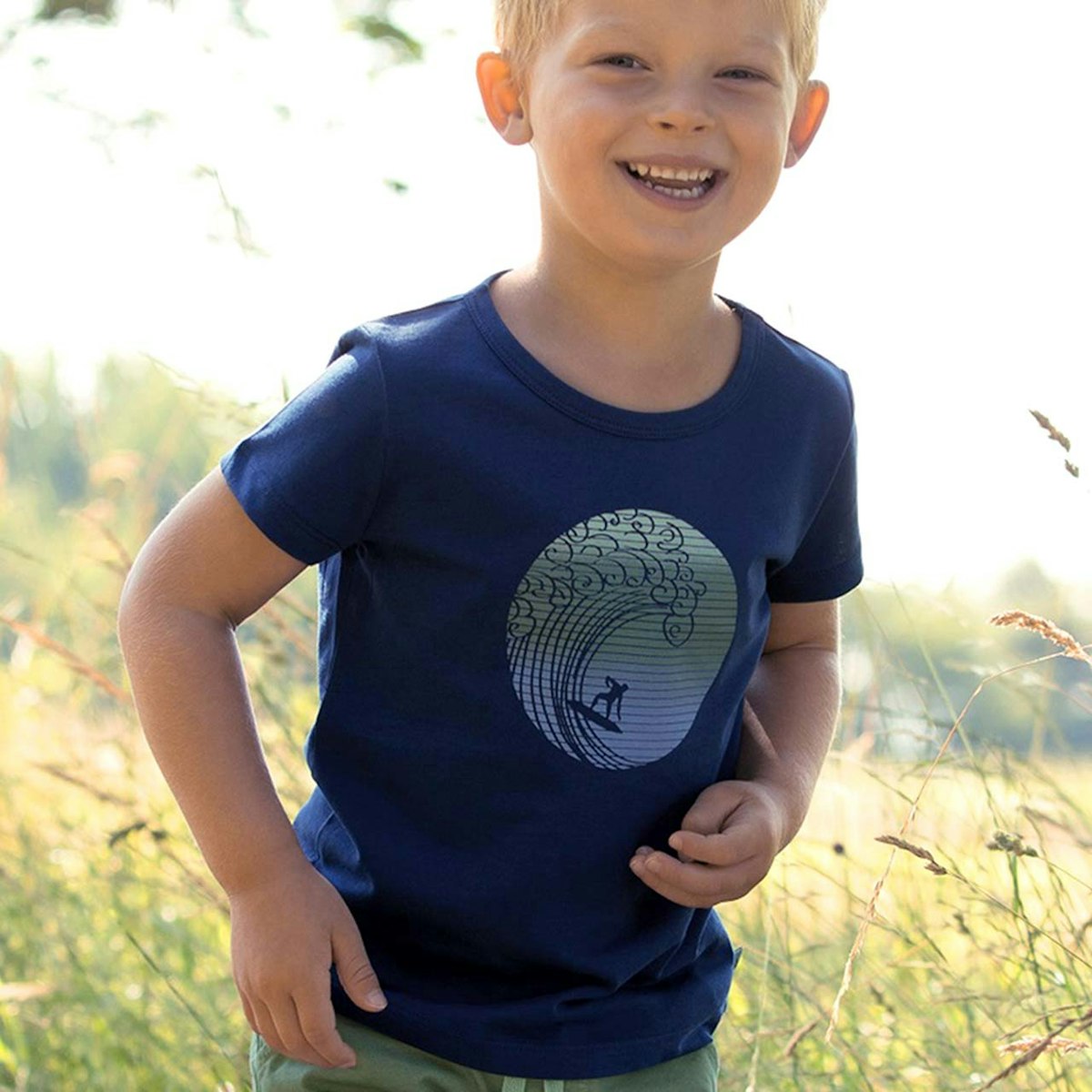 Edles T-Shirt Wellenreiter-Druck dunkelblau 86/92