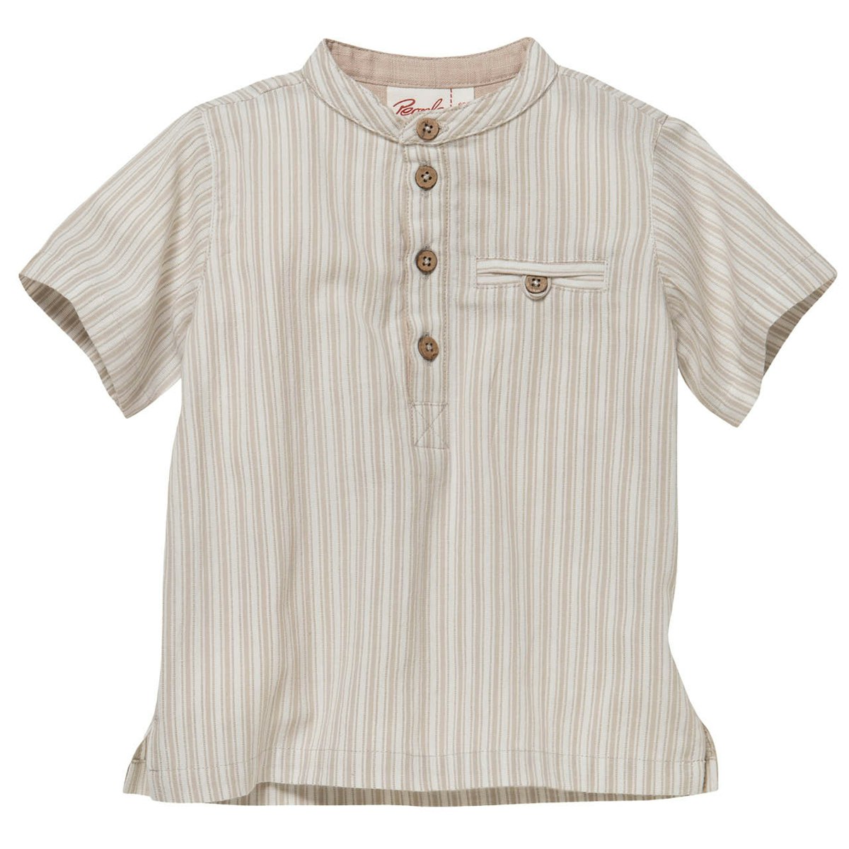 Edles gewebtes Shirt kurzarm sand gestreift 110/116