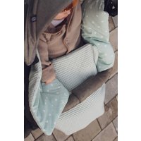 Einschlagdecke Waffelmuster graublau/Herzen pastellgrün