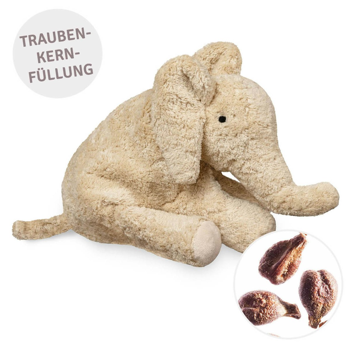Elefant klein Traubenkernfüllung  Wärmekissen leinen 35 cm