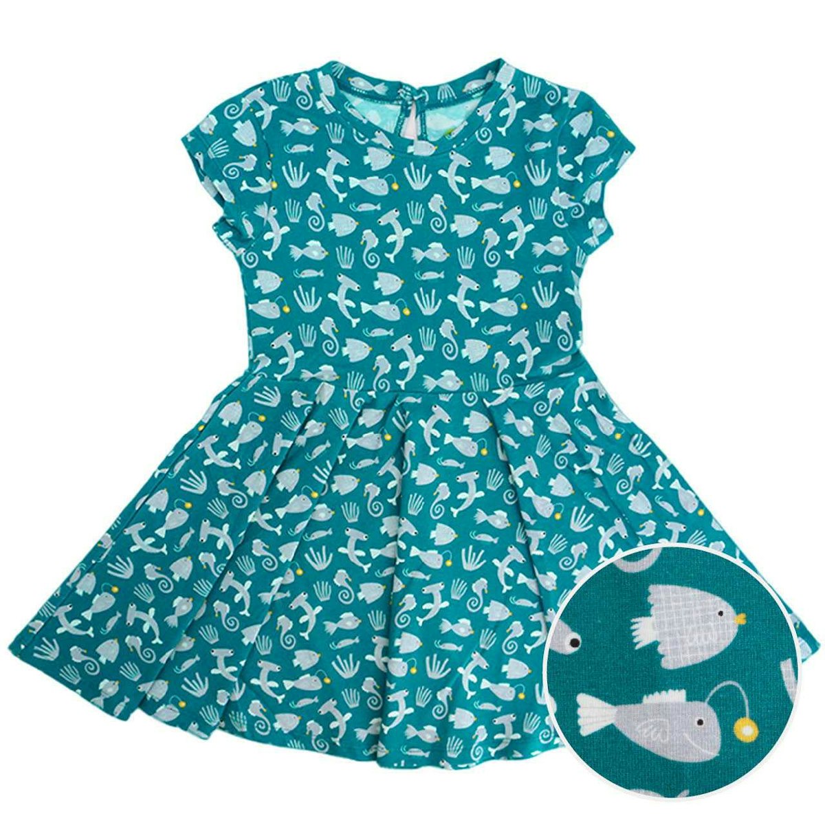 Elegantes, elastisches Flatterkleid Unterwasserwelt blau 110