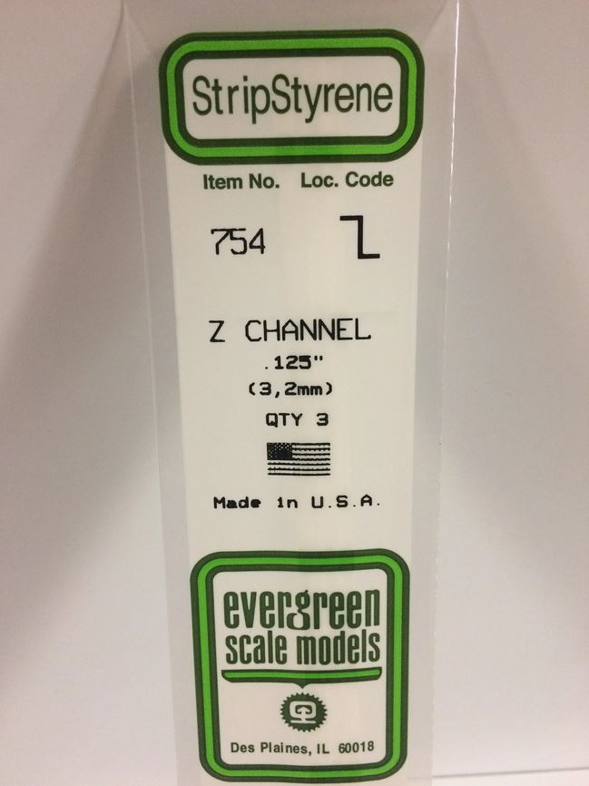 Evergreen 754 Plasticcart Z-Channel 3,2x1,6x350mm (3) Polystyrene Z-Profil