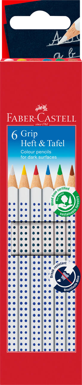 Faber-Castell - FABER-CASTELL 6 Farbstifte Grip Heft & Tafel
