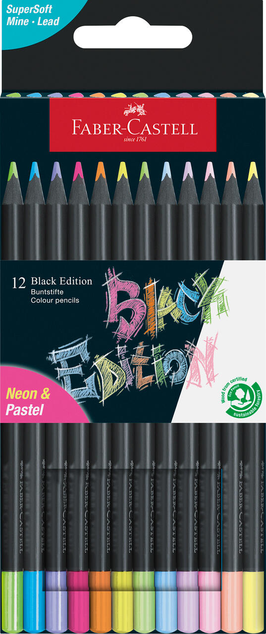 Faber-Castell - FABER-CASTELL Buntstifte Colour Pencils Black Edition Neon + Pastell