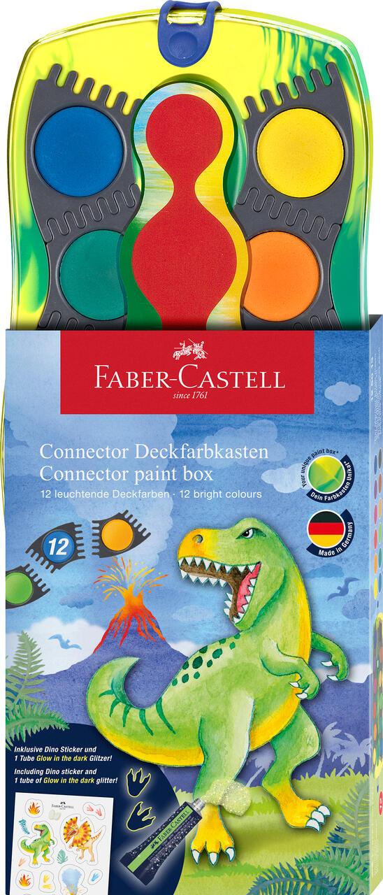 Faber-Castell - FABER-CASTELL Connector Farbkasten 12 Farben Dino