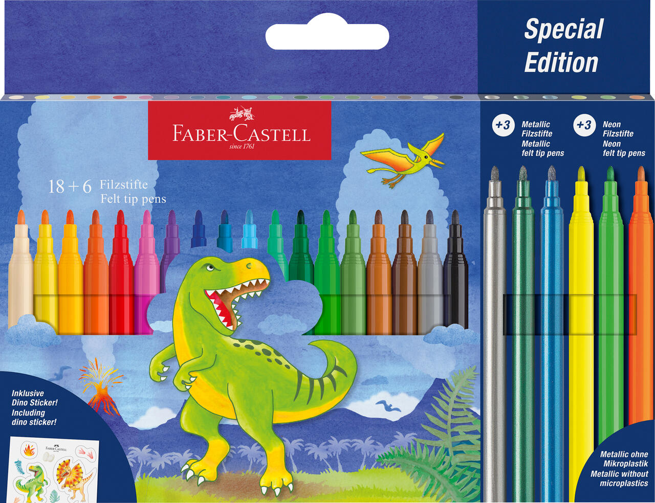 Faber-Castell - FABER-CASTELL Filzstift Dino 18 + 6 + Sticker