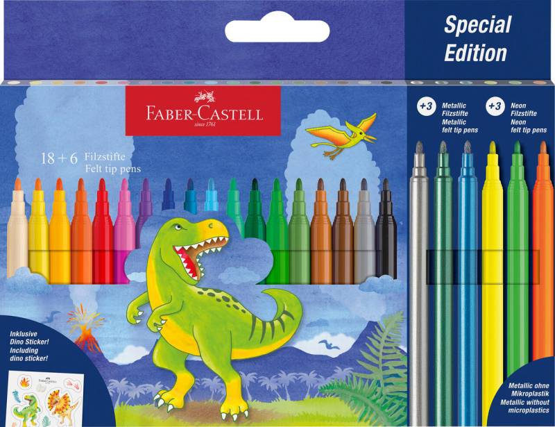Faber-Castell - FABER-CASTELL Filzstift Dino 18 + 6 + Sticker