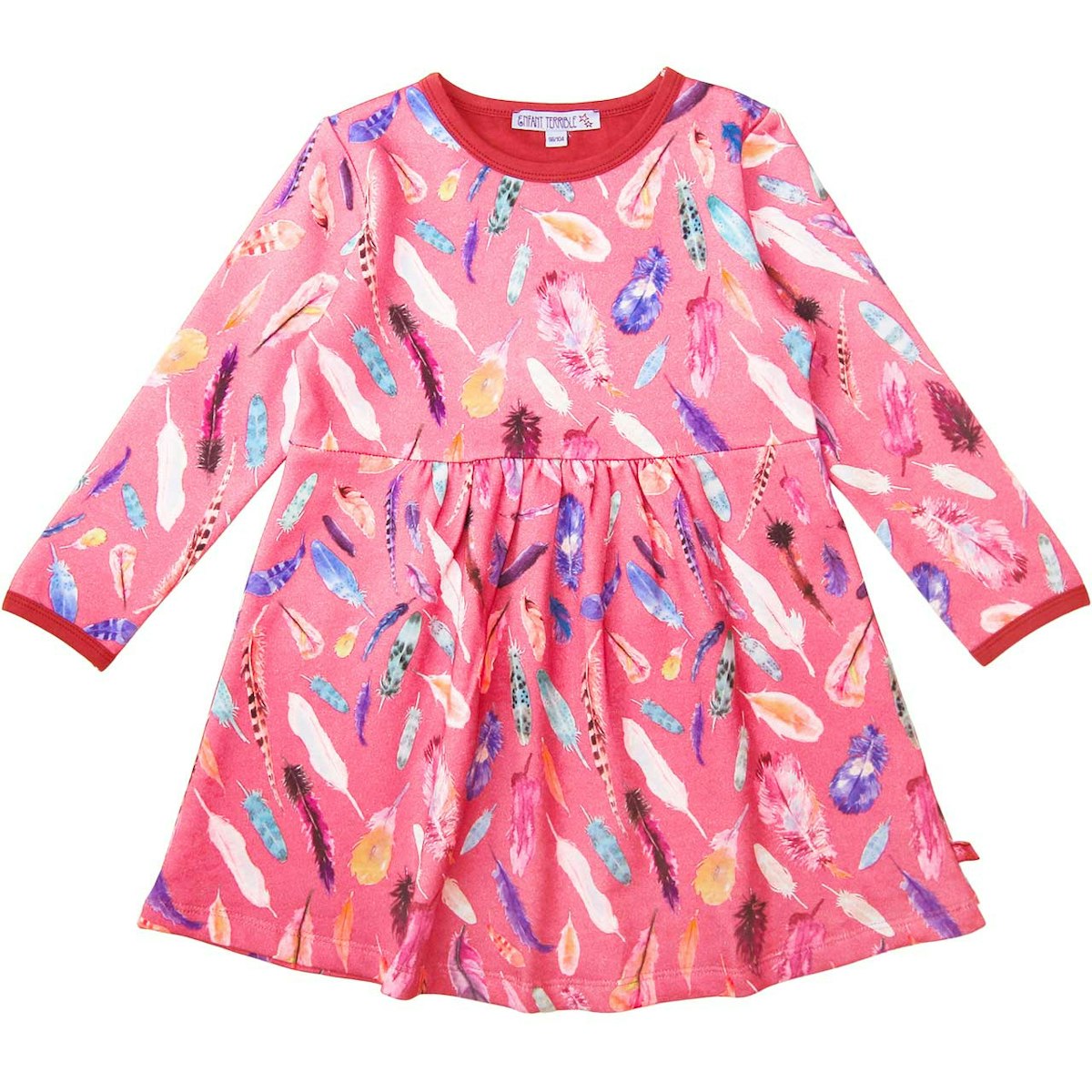 Feder-Druck pink Flatterkleid Sweat 86/92