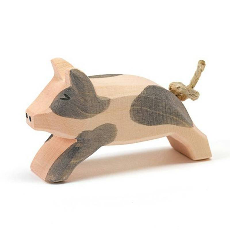 Ferkel gefleckt Holzfigur laufend 4 cm hoch