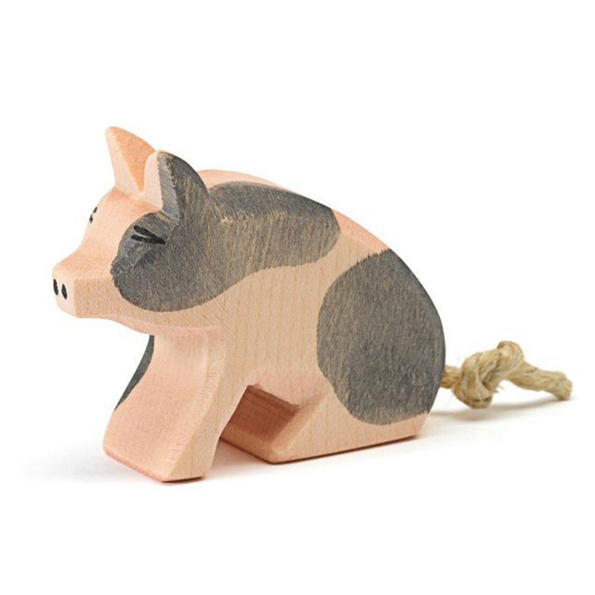 Ferkel gefleckt Holzfigur sitzend 4,5 cm hoch