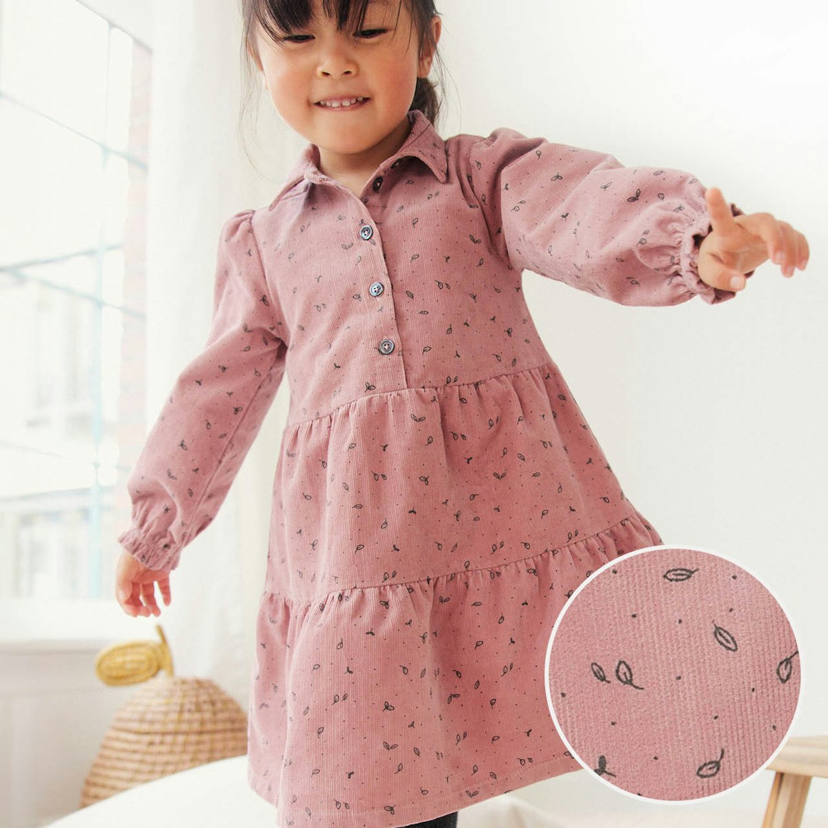 Festes Feincord Kleid Blätter rosa 62/68