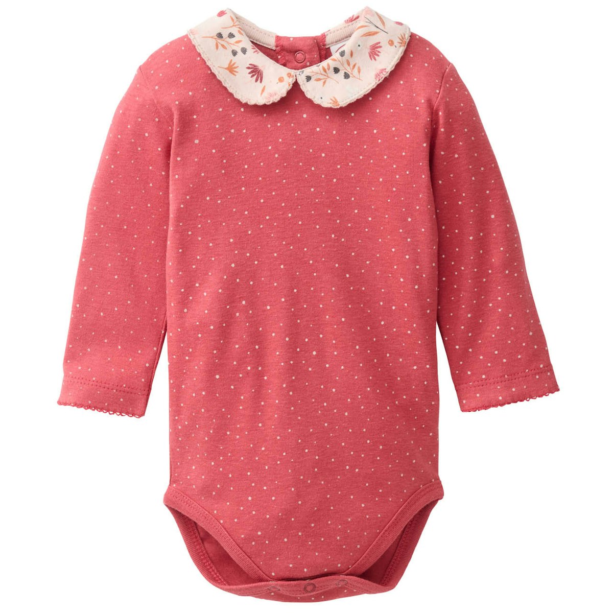 Festlicher Langarmbody Blumenkragen koralle 98/104