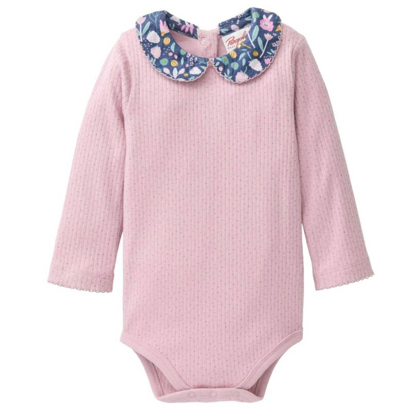 Festlicher Langarmbody Blumenkragen rosa gerippt 74/80