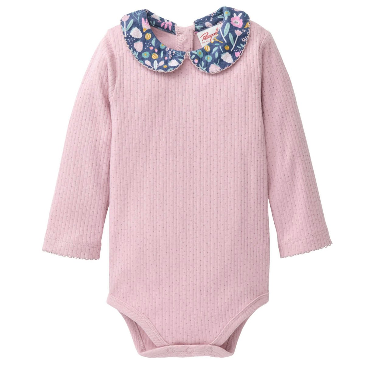 Festlicher Langarmbody Blumenkragen rosa gerippt 98/104