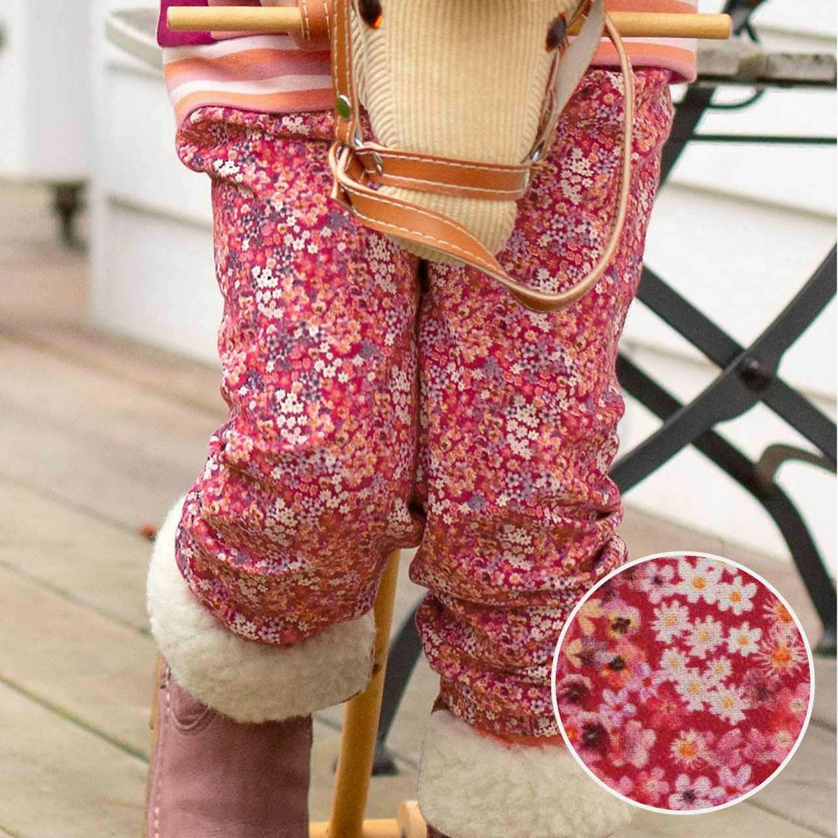 Flanellhose gefüttert Blumen pink 86/92