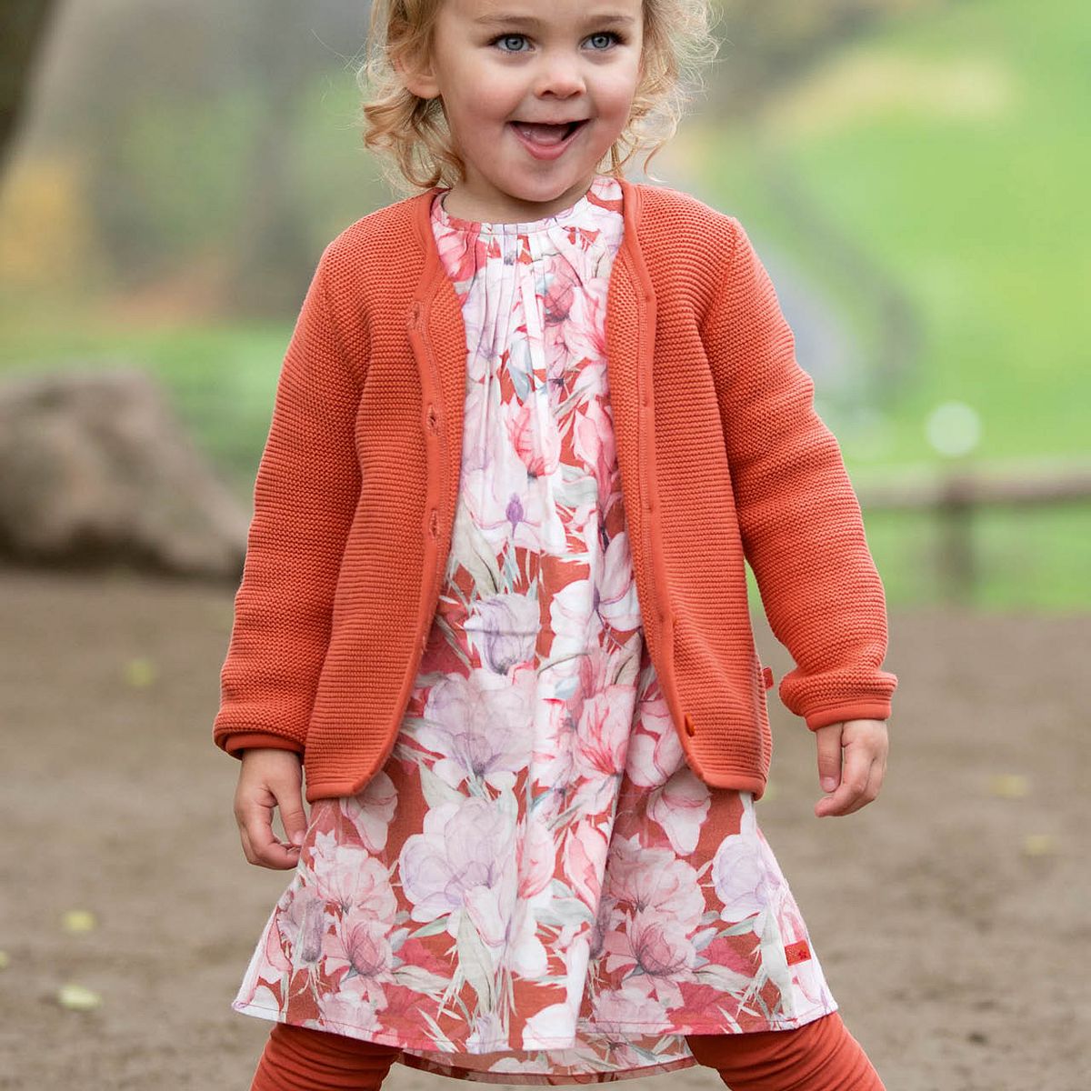 Flanellkleid langarm Rosen rostrot 110
