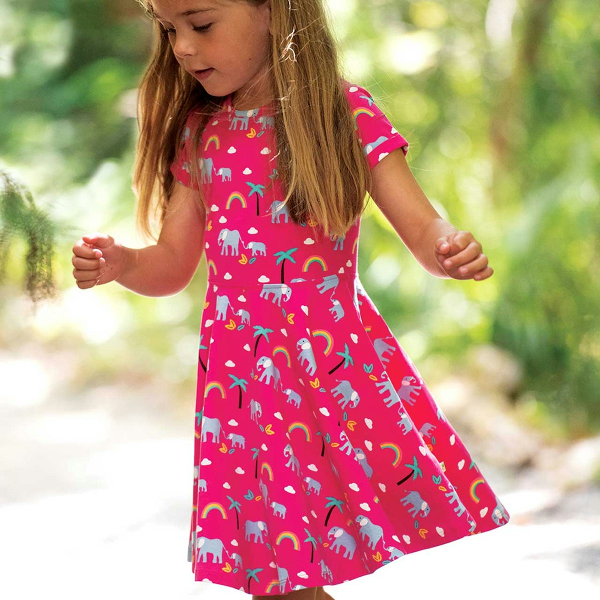 Flatter Sommerkleid Elefanten und Regenbogen pink 74/80