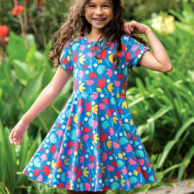 Flatter Sommerkleid Lotus Blumen in blau 74/80