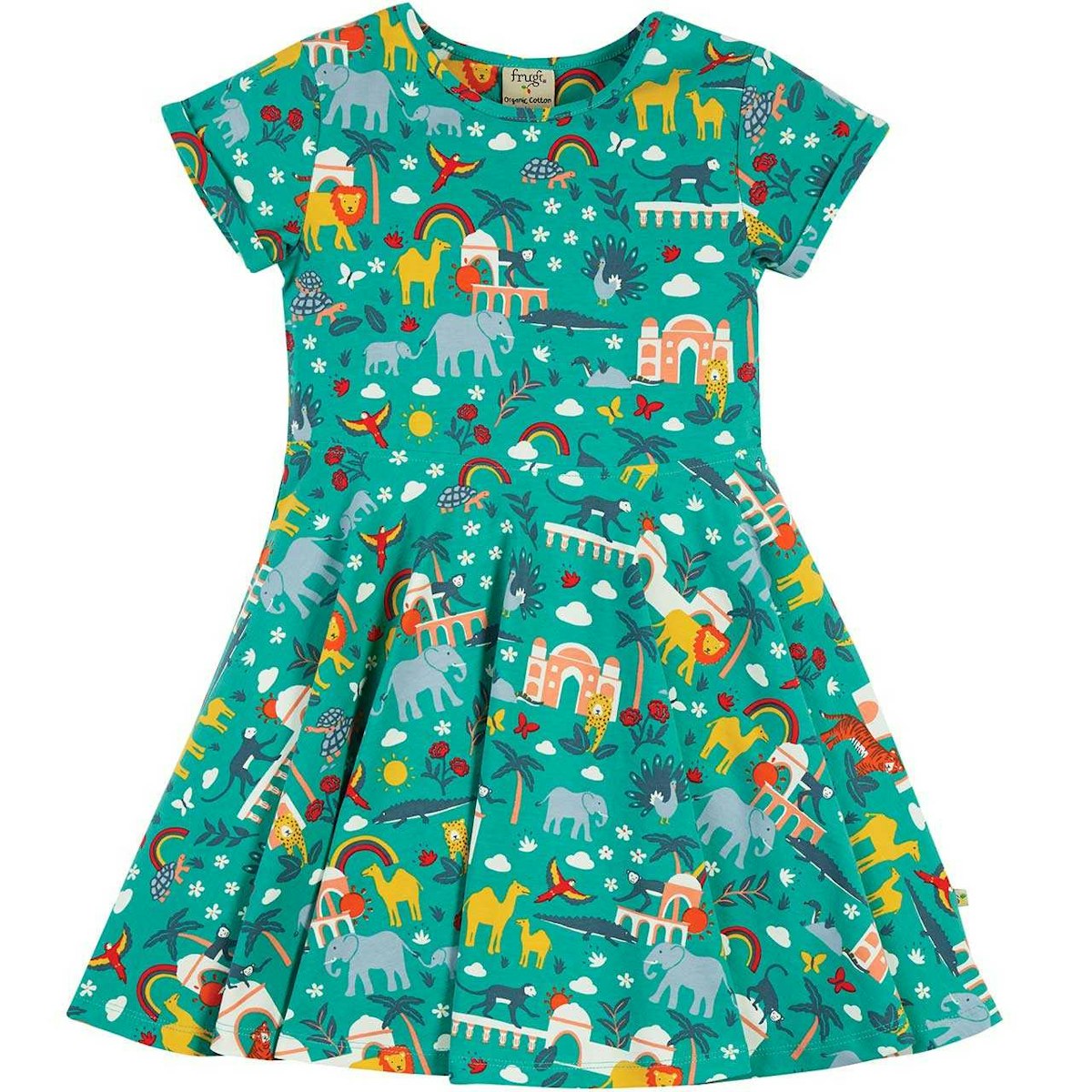 Flatter Sommerkleid grün mit Tieren 74/80