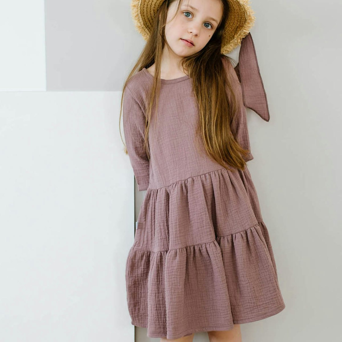 Flatterkleid Musselin 3/4 Arm altrosa 86/92