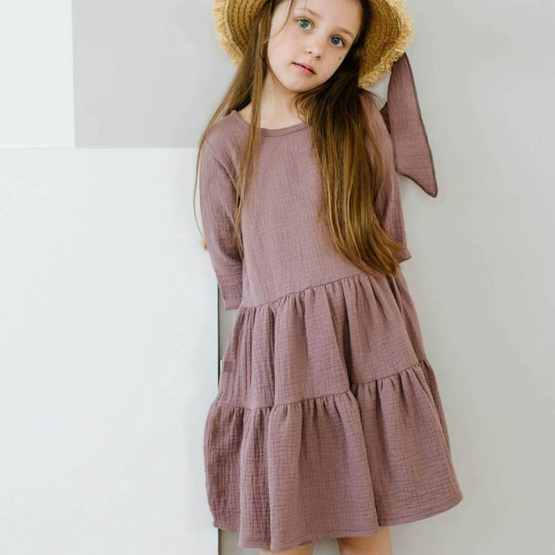 Flatterkleid Musselin 3/4 Arm altrosa 86/92